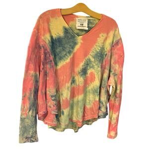 Painted oyster recycled upcycled Tie-Dye Long Sleeve Top M/L boho hippi handmade